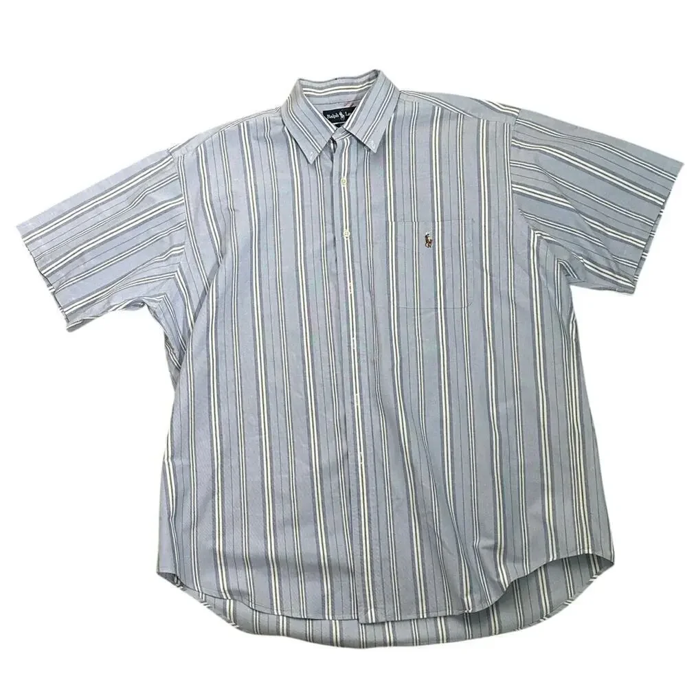 Polo Ralph Lauren Mens Blake Blue Stripe Oxford Button Down 100% cotton Shirt XL